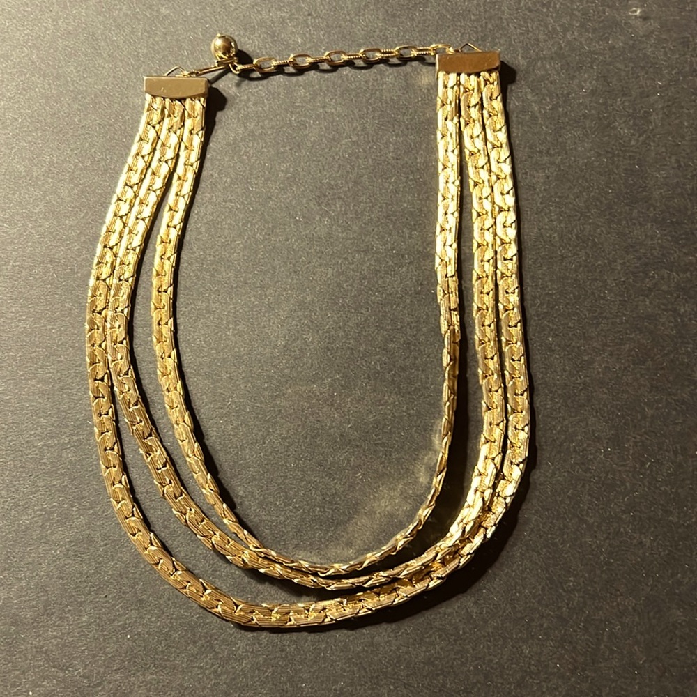 Gold Tone Three Strand Adjustable Necklace